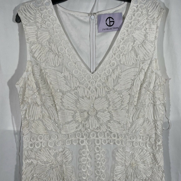 NEW JS Collections [ 16 ]‎ Beaded V-Neck Midi Dress in White - Picture 8 of 12